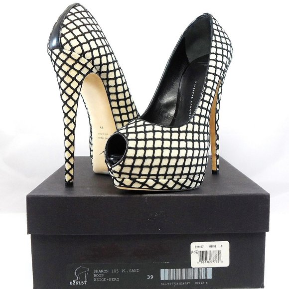 NIB$775 Giuseppe Zanotti Sharon Checked Platform Peep Toe Pump Heels 39 8 8.5 - Picture 14 of 16